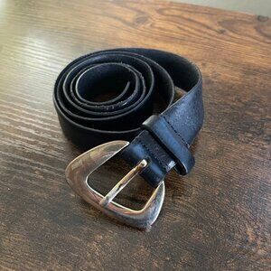 ZARA Women’s Black Leather Belt Size 32 with Gold Platted Buckle